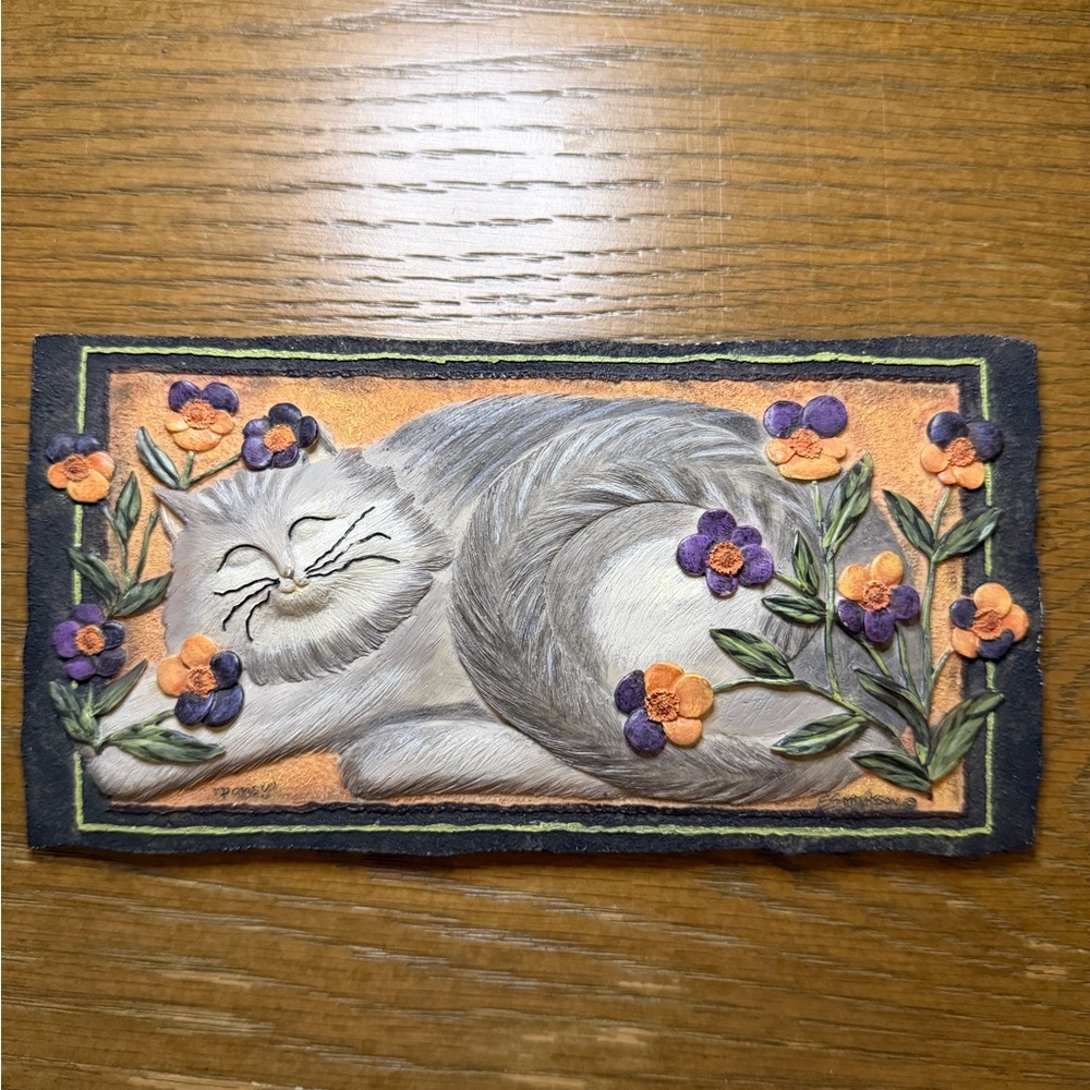 Set of 2 E. Smithson Cat Folk Art  Resin Wall 3D Plaque Home Decor 8X4" - Picture 3 of 5